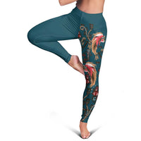 Dark Cyan Blue Bird of Batik Papua Leggings Exotic Natural Wealth of Papua - Polynesian Pride