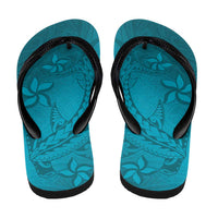 Dark Cyan Gradient Polynesia Flip Flops Hawaiian Tribal Hammerhead Shark Tattoo - Polynesian Pride