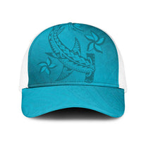 Dark Cyan Gradient Polynesia Mesh Trucker Cap Hawaiian Tribal Hammerhead Shark Tattoo LT14 One Size White Dark Cyan - Polynesian Pride