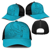 Dark Cyan Gradient Polynesia Mesh Trucker Cap Hawaiian Tribal Hammerhead Shark Tattoo LT14 - Polynesian Pride