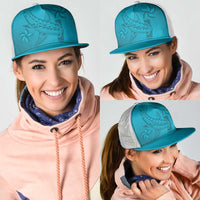 Dark Cyan Gradient Polynesia Mesh Trucker Cap Hawaiian Tribal Hammerhead Shark Tattoo LT14 - Polynesian Pride