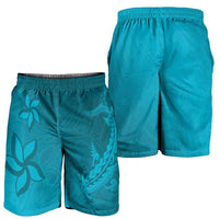 Dark Cyan Gradient Polynesia Shorts for Men Hawaiian Tribal Hammerhead Shark Tattoo LT14 - Polynesian Pride