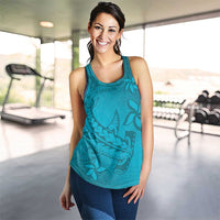 Dark Cyan Gradient Polynesia Women Racerback Tank Hawaiian Tribal Hammerhead Shark Tattoo - Polynesian Pride
