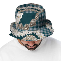 Dark Cyan Hawaii Tiare and Shell Lei Bucket Hat Hawaiian Palaka Luxury Vibes - Polynesian Pride