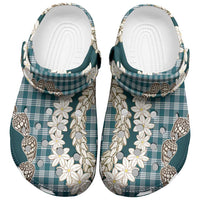 Dark Cyan Hawaii Tiare and Shell Lei Clogs Shoes Hawaiian Palaka Luxury Vibes - Polynesian Pride