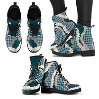 Dark Cyan Hawaii Tiare and Shell Lei Leather Boots Hawaiian Palaka Luxury Vibes - Polynesian Pride