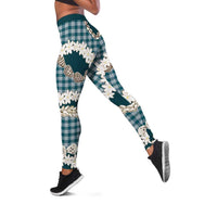 Dark Cyan Hawaii Tiare and Shell Lei Leggings Hawaiian Palaka Luxury Vibes LT14 Dark Cyan - Polynesian Pride