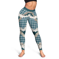 Dark Cyan Hawaii Tiare and Shell Lei Leggings Hawaiian Palaka Luxury Vibes LT14 - Polynesian Pride