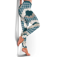 Dark Cyan Hawaii Tiare and Shell Lei Leggings Hawaiian Palaka Luxury Vibes LT14 - Polynesian Pride