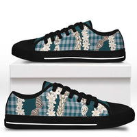 Dark Cyan Hawaii Tiare and Shell Lei Low Top Shoes Hawaiian Palaka Luxury Vibes - Polynesian Pride