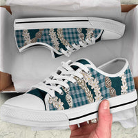 Dark Cyan Hawaii Tiare and Shell Lei Low Top Shoes Hawaiian Palaka Luxury Vibes - Polynesian Pride