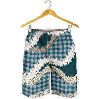 Dark Cyan Hawaii Tiare and Shell Lei Shorts for Men Hawaiian Palaka Luxury Vibes LT14 - Polynesian Pride