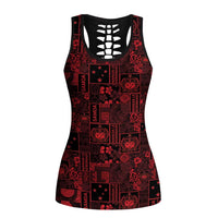 Dark Samoa Manuia Le Kerisimasi Hollow Tank Top Pacific Patchwork Xmas Vibes LT9 Female Red - Polynesian Pride