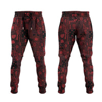 Dark Samoa Manuia Le Kerisimasi Jogger Pants Pacific Patchwork Xmas Vibes LT9 Red - Polynesian Pride