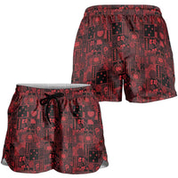 Dark Samoa Manuia Le Kerisimasi Shorts for Women Pacific Patchwork Xmas Vibes LT9 - Polynesian Pride