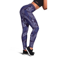 Deep Blue Monstera Leggings Polynesian Tribal Pattern - Polynesian Pride