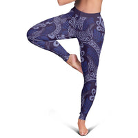Deep Blue Monstera Leggings Polynesian Tribal Pattern - Polynesian Pride