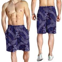 Deep Blue Monstera Shorts for Men Polynesian Tribal Pattern LT01 - Polynesian Pride
