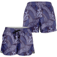 Deep Blue Monstera Shorts for Women Polynesian Tribal Pattern LT01 - Polynesian Pride