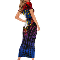 Filipinos Lapu-lapu Hero Short Sleeve Bodycon Dress Philippines Flag and Sun DT02 - Polynesian Pride