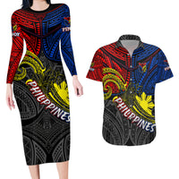 Philippines Half Sleeve Tattoo Couples Matching Long Sleeve Bodycon Dress and Hawaiian Shirt Pinoy Filipinos Sun DT02 Art - Polynesian Pride