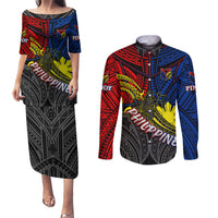 Philippines Half Sleeve Tattoo Couples Matching Puletasi Dress and Long Sleeve Button Shirt Pinoy Filipinos Sun DT02 Art - Polynesian Pride