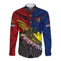Philippines Half Sleeve Tattoo Long Sleeve Button Shirt Pinoy Filipinos Sun DT02 Unisex Art - Polynesian Pride