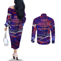 Father's Day American Samoa Couples Matching Off The Shoulder Long Sleeve Dress and Long Sleeve Button Shirt Special Dad Polynesia Paradise DT02 - Polynesian Pride
