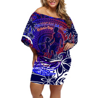 Father's Day American Samoa Family Matching Off Shoulder Short Dress and Hawaiian Shirt Special Dad Polynesia Paradise