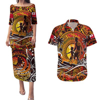 Father's Day Tonga Couples Matching Puletasi and Hawaiian Shirt Special Dad Polynesia Paradise DT02 Orange - Polynesian Pride