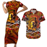 Father's Day Tonga Couples Matching Short Sleeve Bodycon Dress and Hawaiian Shirt Special Dad Polynesia Paradise DT02 Orange - Polynesian Pride