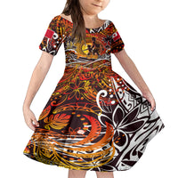 Father's Day Tonga Family Matching Puletasi and Hawaiian Shirt Special Dad Polynesia Paradise DT02 Daughter's Dress Orange - Polynesian Pride