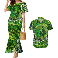 Father's Day Cook Islands Couples Matching Mermaid Dress and Hawaiian Shirt Special Dad Polynesia Paradise DT02 Green - Polynesian Pride