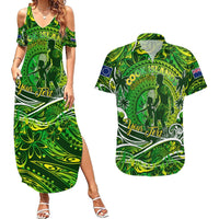 Father's Day Cook Islands Couples Matching Summer Maxi Dress and Hawaiian Shirt Special Dad Polynesia Paradise DT02 Green - Polynesian Pride
