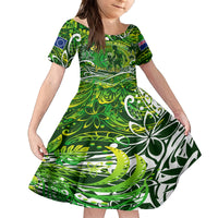 Father's Day Cook Islands Kid Short Sleeve Dress Special Dad Polynesia Paradise DT02 KID Green - Polynesian Pride