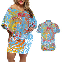 Father's Day Fiji Couples Matching Off Shoulder Short Dress and Hawaiian Shirt Special Dad Polynesia Paradise DT02 Red - Polynesian Pride