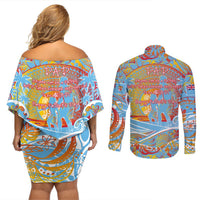 Father's Day Fiji Couples Matching Off Shoulder Short Dress and Long Sleeve Button Shirt Special Dad Polynesia Paradise DT02 - Polynesian Pride