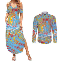 Father's Day Fiji Couples Matching Summer Maxi Dress and Long Sleeve Button Shirt Special Dad Polynesia Paradise DT02 Red - Polynesian Pride