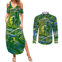 Father's Day Solomon Islands Couples Matching Summer Maxi Dress and Long Sleeve Button Shirt Special Dad Polynesia Paradise DT02 Green - Polynesian Pride
