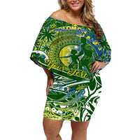 Father's Day Solomon Islands Off Shoulder Short Dress Special Dad Polynesia Paradise DT02 Women Green - Polynesian Pride
