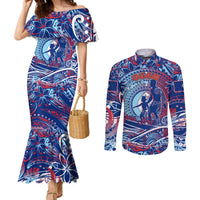 Father's Day Guam Couples Matching Mermaid Dress and Long Sleeve Button Shirt Special Dad Polynesia Paradise DT02 Blue - Polynesian Pride