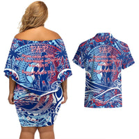 Father's Day Guam Couples Matching Off Shoulder Short Dress and Hawaiian Shirt Special Dad Polynesia Paradise DT02 - Polynesian Pride