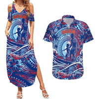 Father's Day Guam Couples Matching Summer Maxi Dress and Hawaiian Shirt Special Dad Polynesia Paradise DT02 Blue - Polynesian Pride