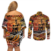 Father's Day Marquesas Islands Couples Matching Off Shoulder Short Dress and Long Sleeve Button Shirt Special Dad Polynesia Paradise DT02 - Polynesian Pride