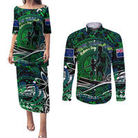 Father's Day New Zealand Couples Matching Puletasi and Long Sleeve Button Shirt Special Dad Polynesia Paradise DT02 Green - Polynesian Pride