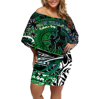 Father's Day New Zealand Off Shoulder Short Dress Special Dad Polynesia Paradise DT02 Women Green - Polynesian Pride