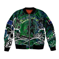 Father's Day New Zealand Sleeve Zip Bomber Jacket Special Dad Polynesia Paradise DT02 Unisex Green - Polynesian Pride