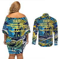 Father's Day Tokelau Couples Matching Off Shoulder Short Dress and Long Sleeve Button Shirt Special Dad Polynesia Paradise DT02 - Polynesian Pride