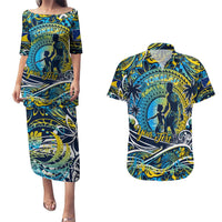 Father's Day Tokelau Couples Matching Puletasi and Hawaiian Shirt Special Dad Polynesia Paradise DT02 Blue - Polynesian Pride