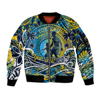 Father's Day Tokelau Sleeve Zip Bomber Jacket Special Dad Polynesia Paradise DT02 Unisex Blue - Polynesian Pride